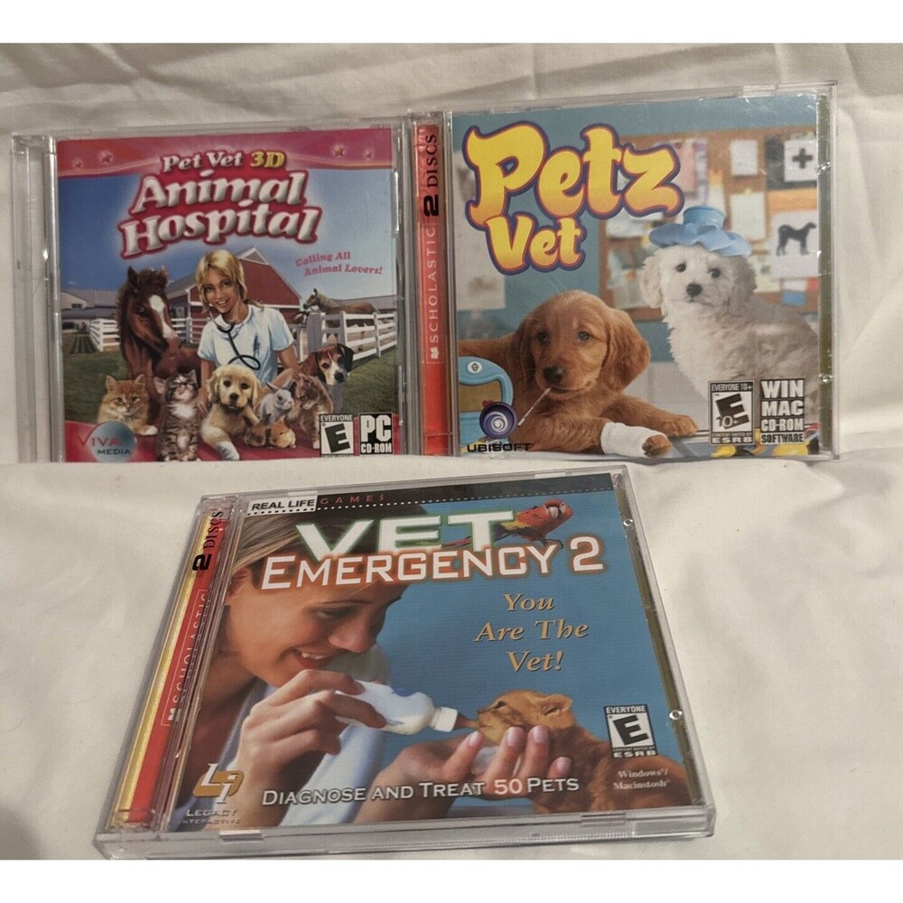 Petz Vet, Pet Vet 3D Animal Hospital & Vet Emergency 2 CD-ROM Software 2 Discs